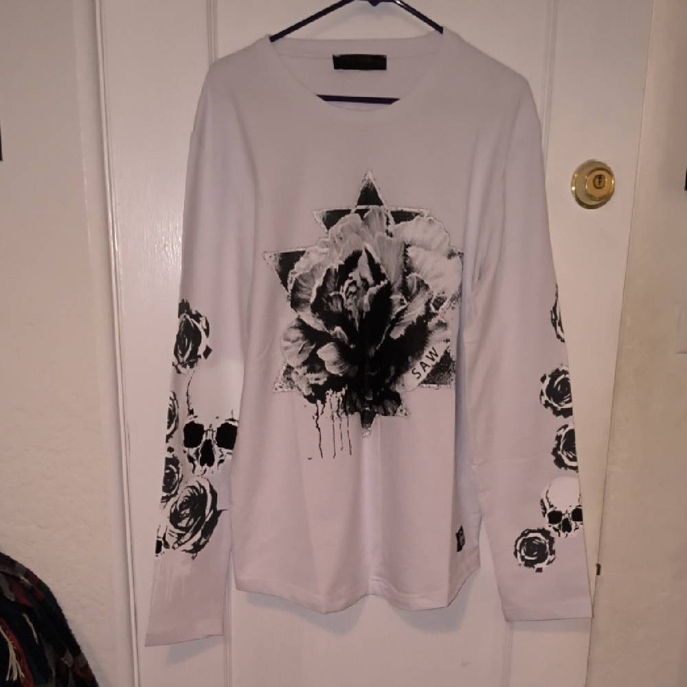 SAW | Elegant White Graphic Long Sleeve Shirt